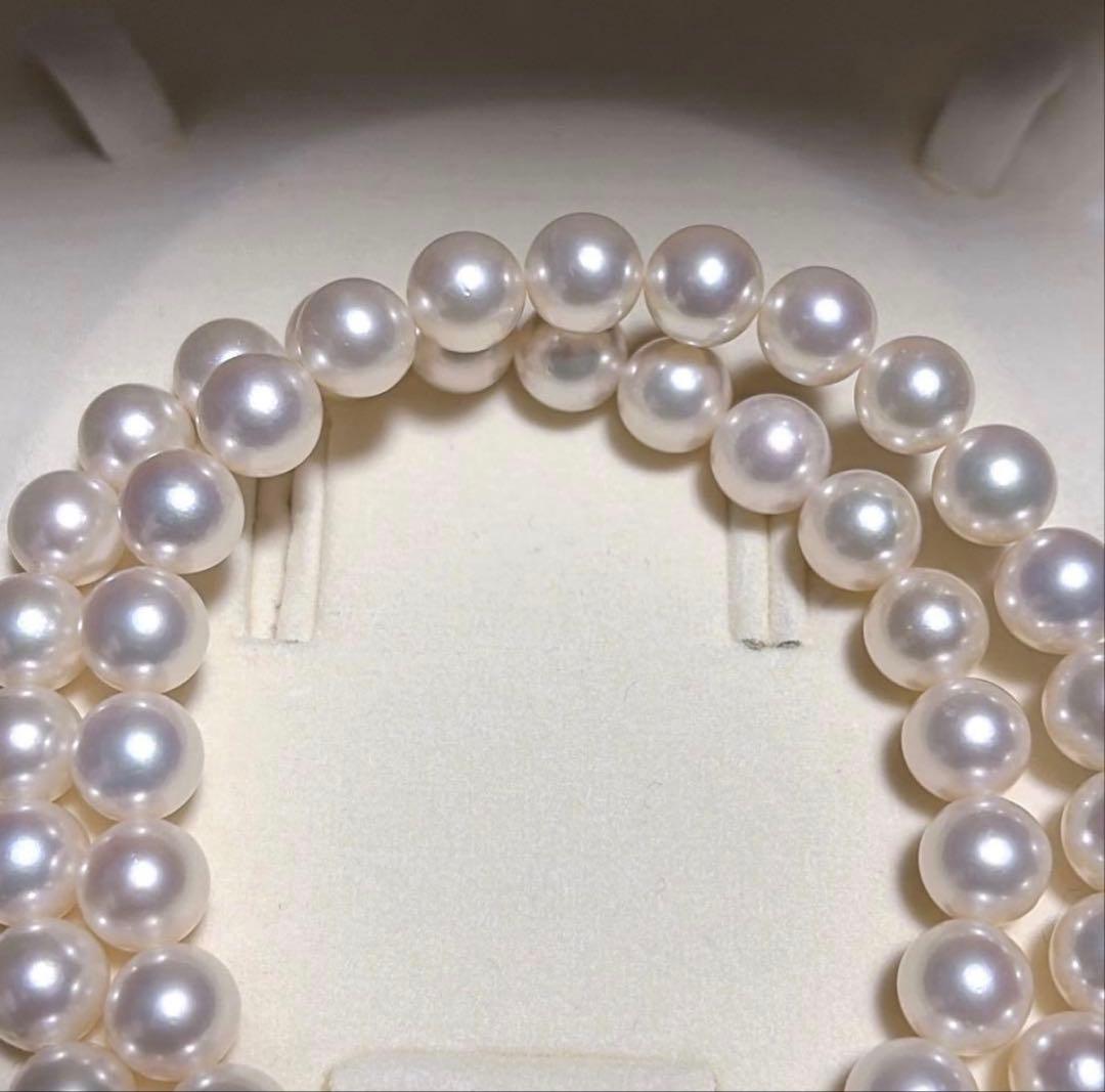 TASAKI Akoya pearl necklace with 8.5mm high luster pearls, 42.5cm length, displayed on white background