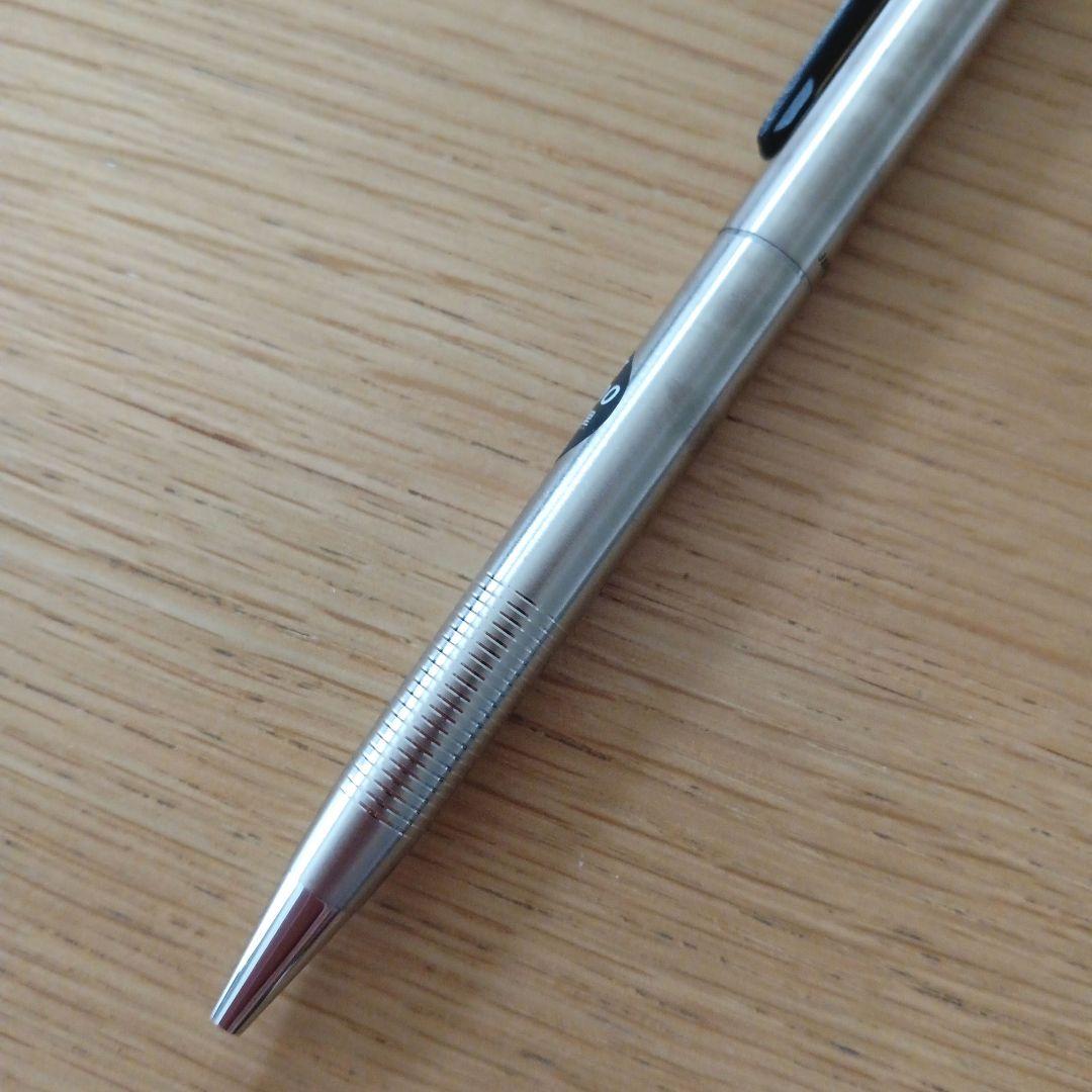 Pilot knock type ballpoint pen with silver metal shaft and black fine point ink