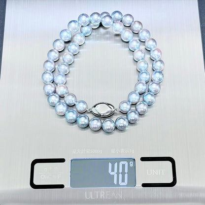 Akoya pearl necklace with 8.1-8.4mm gray pearls on a 43cm silver fastener chain