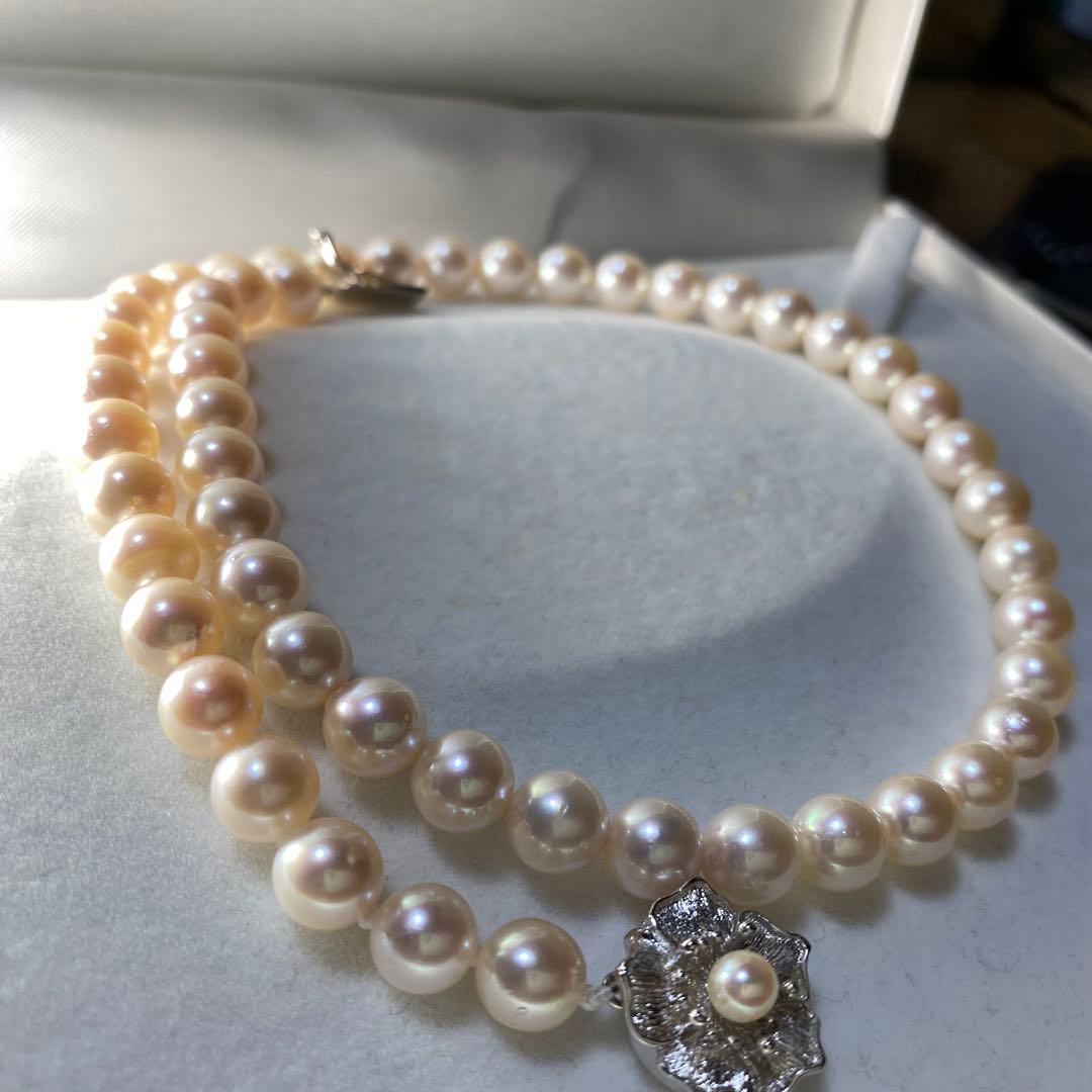 Seto Inland Sea Akoya pearl necklace with over 50 pearls, 7.8mm diameter, 43cm length, and silver clasp