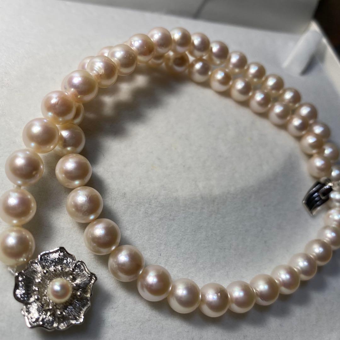 Seto Inland Sea Akoya pearl necklace with over 50 pearls, 7.8mm diameter, 43cm length, and silver clasp