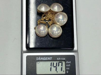 Tasaki K18 Mabe pearl necklace with 41cm chain and 13-14.3mm pearls weighing 14.3g
