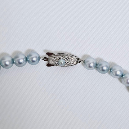 Tasaki Pearl Blue Necklace featuring 43cm length and 6.5 to 6.8 mm round blue pearls weighing 27g
