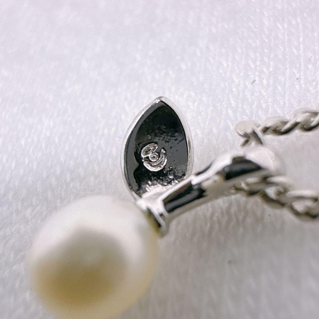 Tasaki Silver pendant necklace with single pearl and cherry fruit design on 41cm metal chain