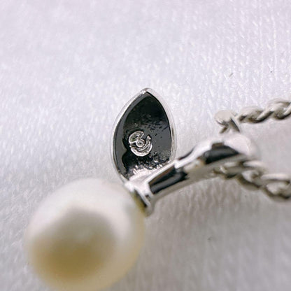 Tasaki Silver pendant necklace with single pearl and cherry fruit design on 41cm metal chain