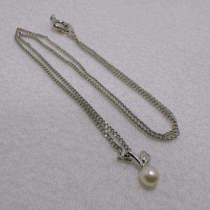 Tasaki Silver pendant necklace with single pearl and cherry fruit design on 41cm metal chain