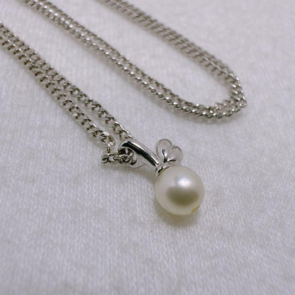 Tasaki Silver pendant necklace with single pearl and cherry fruit design on 41cm metal chain