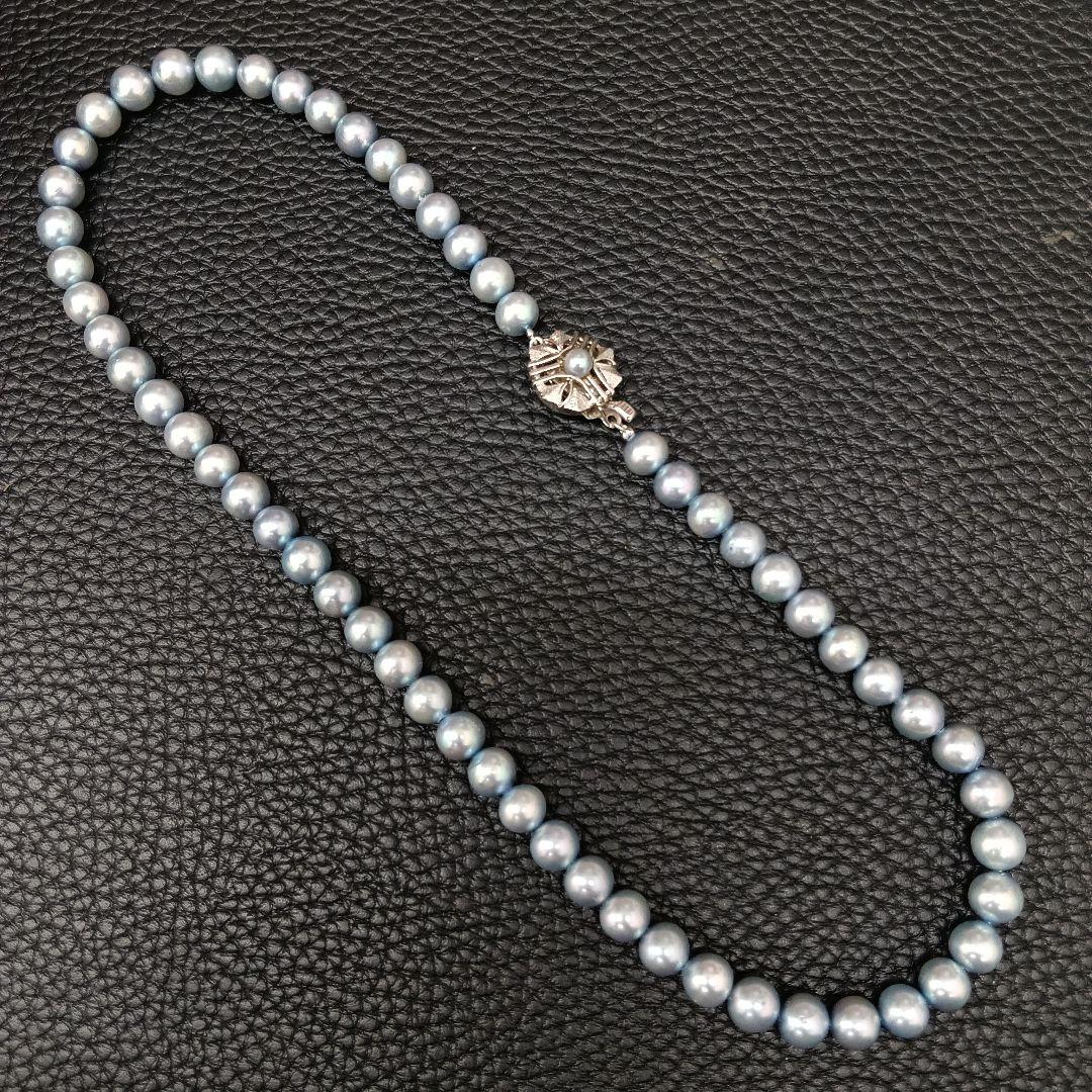 Akoya pearl necklace with ice blue pearls and silver SV925 clasp, 42.8 cm length, pearls 6.8-7.2 mm diameter