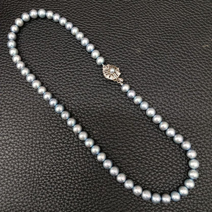 Akoya pearl necklace with ice blue pearls and silver SV925 clasp, 42.8 cm length, pearls 6.8-7.2 mm diameter