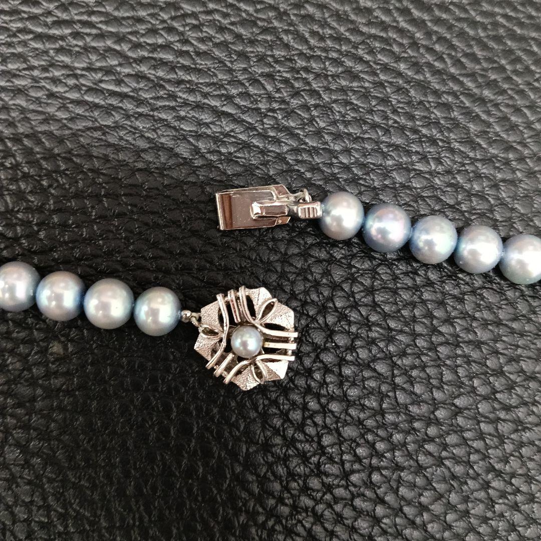 Akoya pearl necklace with ice blue pearls and silver SV925 clasp, 42.8 cm length, pearls 6.8-7.2 mm diameter