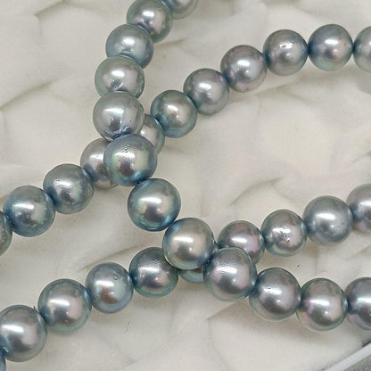 Akoya pearl necklace with ice blue pearls and silver SV925 clasp, 42.8 cm length, pearls 6.8-7.2 mm diameter