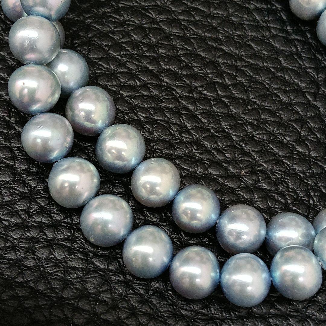 Akoya pearl necklace with ice blue pearls and silver SV925 clasp, 42.8 cm length, pearls 6.8-7.2 mm diameter