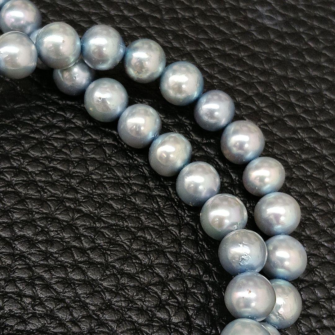 Akoya pearl necklace with ice blue pearls and silver SV925 clasp, 42.8 cm length, pearls 6.8-7.2 mm diameter