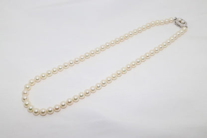 Tasaki pearl necklace featuring genuine 6.2mm pearls with impressed markings on a 42.5cm strand