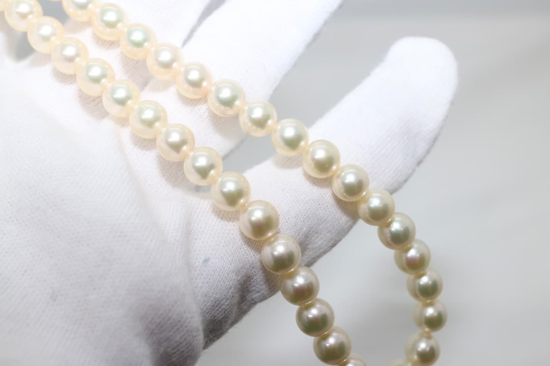 Tasaki pearl necklace featuring genuine 6.2mm pearls with impressed markings on a 42.5cm strand