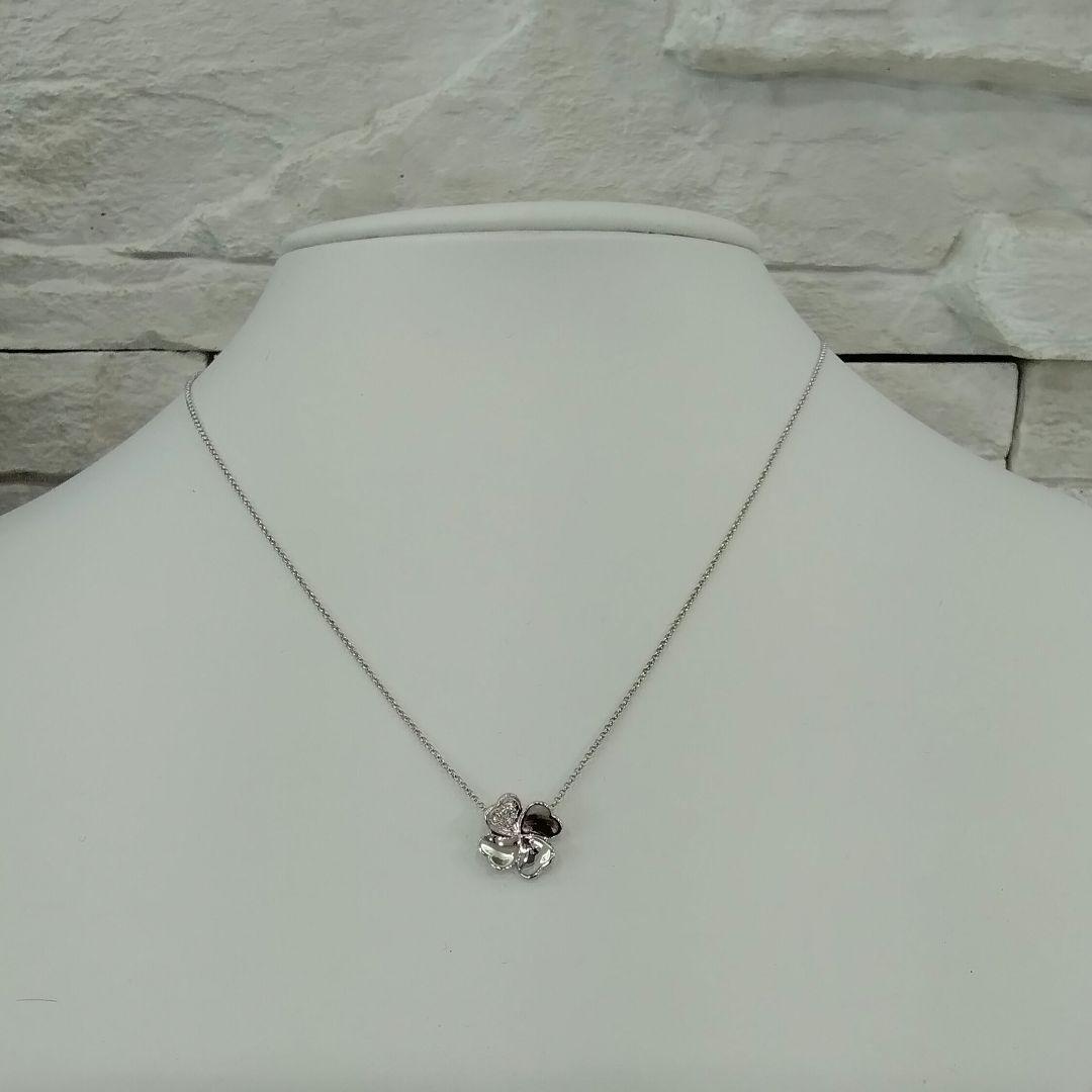 TASAKI K18 white gold necklace with 0.02 carat diamond pendant measuring 11mm by 11mm on a 41cm chain