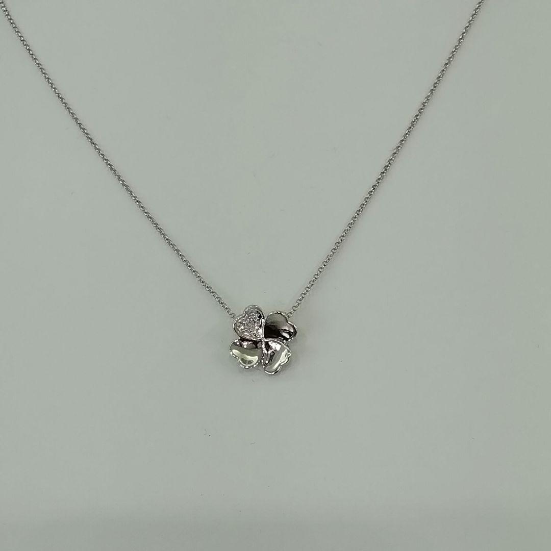 TASAKI K18 white gold necklace with 0.02 carat diamond pendant measuring 11mm by 11mm on a 41cm chain