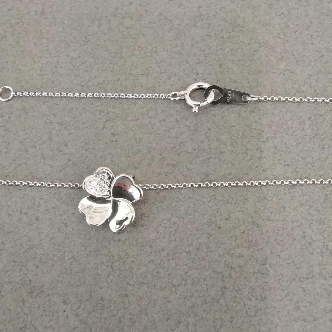 TASAKI K18 white gold necklace with 0.02 carat diamond pendant measuring 11mm by 11mm on a 41cm chain