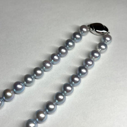 Blue Akoya pearl necklace measuring 8-8.5mm pearls on a 44cm strand with certificate