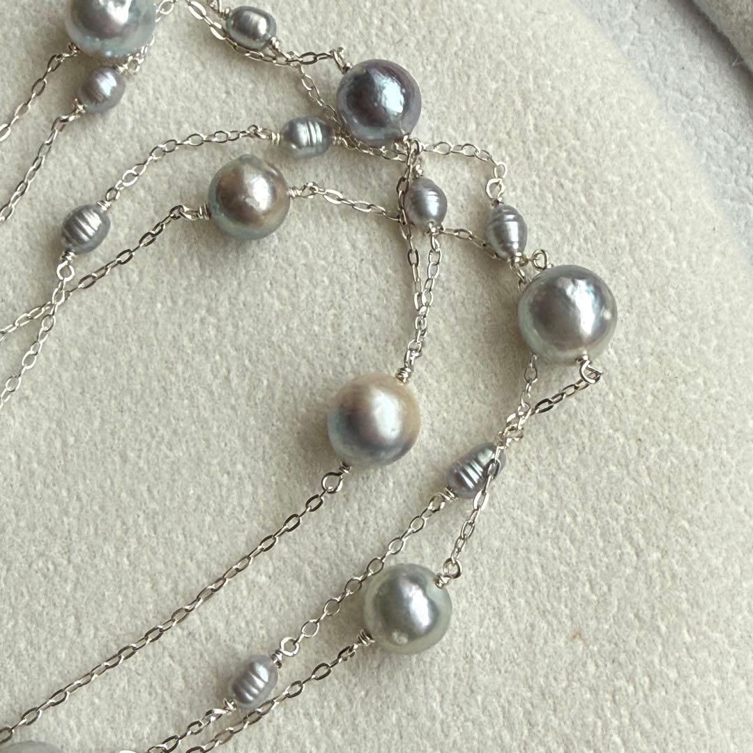 Akoya genuine pearl freshwater baby pearl blue necklace with 6-7mm pearls on Silver925 chain