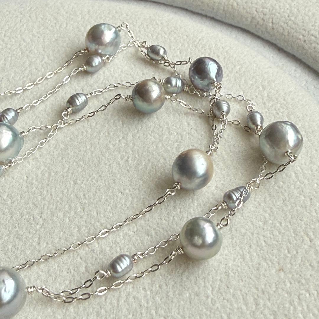 Akoya genuine pearl freshwater baby pearl blue necklace with 6-7mm pearls on Silver925 chain