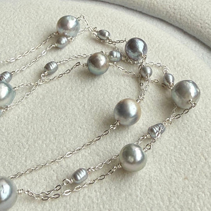 Akoya genuine pearl freshwater baby pearl blue necklace with 6-7mm pearls on Silver925 chain