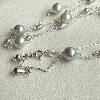Akoya genuine pearl freshwater baby pearl blue necklace with 6-7mm pearls on Silver925 chain