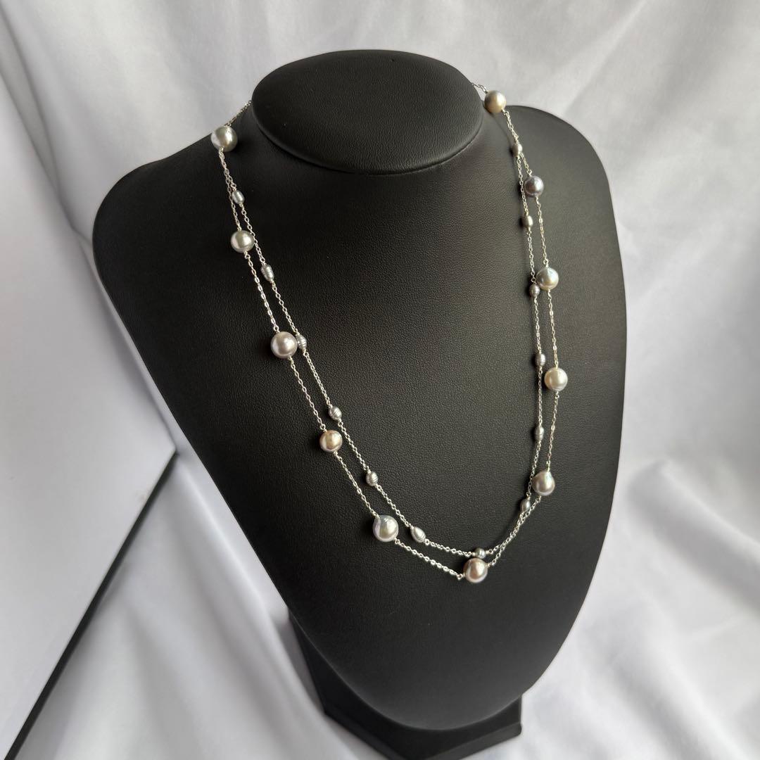Akoya genuine pearl freshwater baby pearl blue necklace with 6-7mm pearls on Silver925 chain
