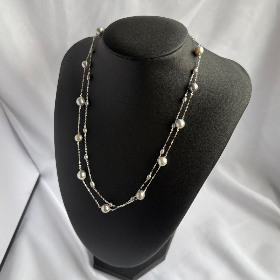 Akoya genuine pearl freshwater baby pearl blue necklace with 6-7mm pearls on Silver925 chain