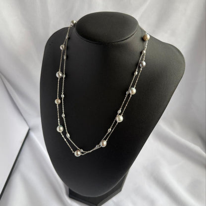 Akoya genuine pearl freshwater baby pearl blue necklace with 6-7mm pearls on Silver925 chain