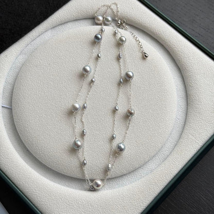 Akoya genuine pearl freshwater baby pearl blue necklace with 6-7mm pearls on Silver925 chain