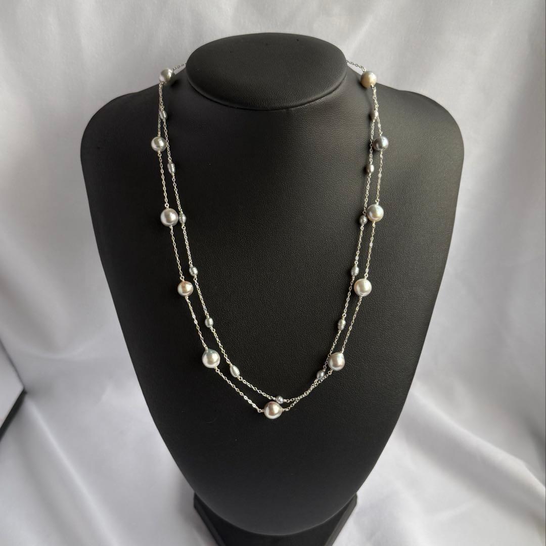 Akoya genuine pearl freshwater baby pearl blue necklace with 6-7mm pearls on Silver925 chain