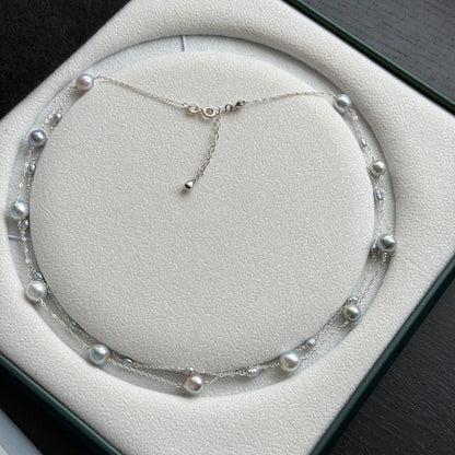 Akoya genuine pearl freshwater baby pearl blue necklace with 6-7mm pearls on Silver925 chain