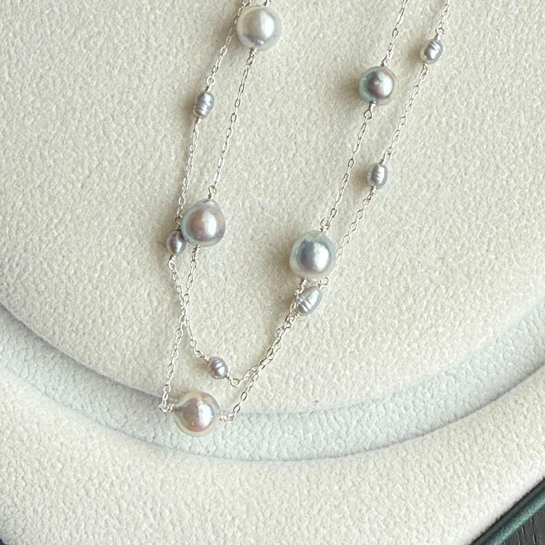 Akoya genuine pearl freshwater baby pearl blue necklace with 6-7mm pearls on Silver925 chain