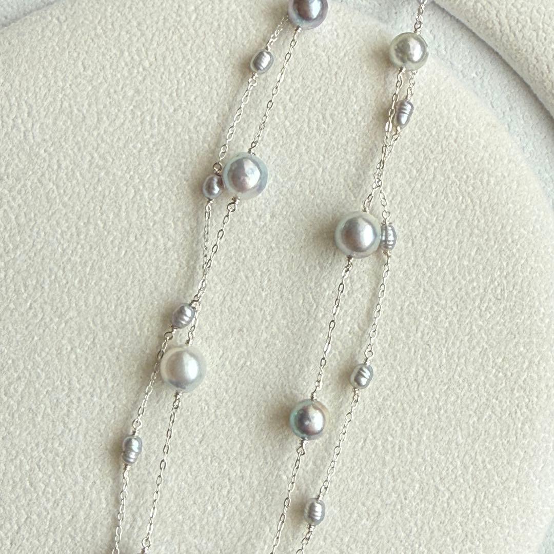 Akoya genuine pearl freshwater baby pearl blue necklace with 6-7mm pearls on Silver925 chain