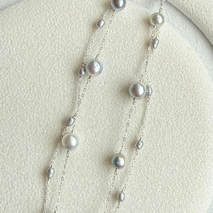 Akoya genuine pearl freshwater baby pearl blue necklace with 6-7mm pearls on Silver925 chain
