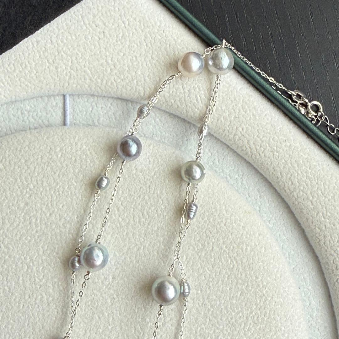Akoya genuine pearl freshwater baby pearl blue necklace with 6-7mm pearls on Silver925 chain