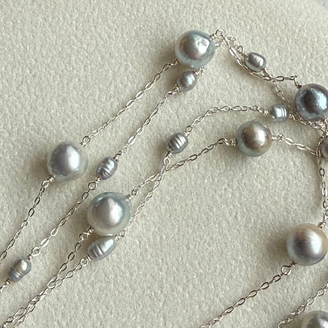Akoya genuine pearl freshwater baby pearl blue necklace with 6-7mm pearls on Silver925 chain