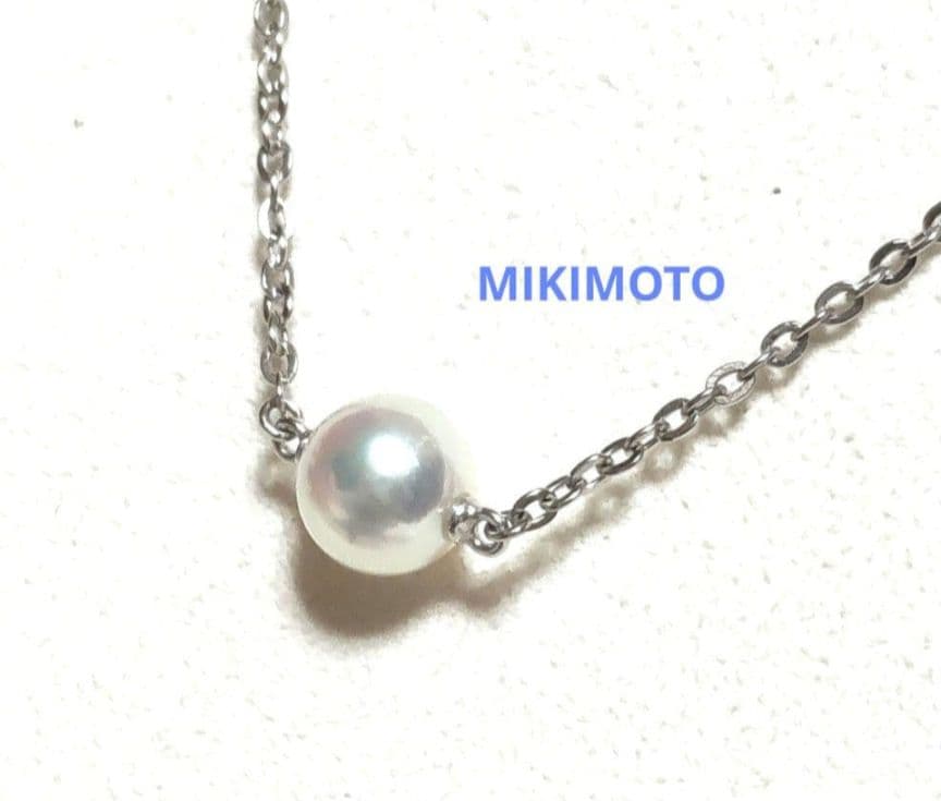 Mikimoto single pearl simple necklace with silver chain and one white pearl