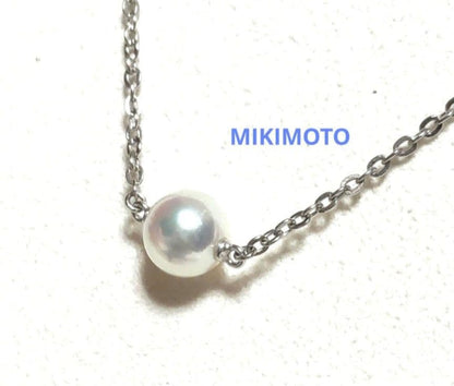 Mikimoto single pearl simple necklace with silver chain and one white pearl