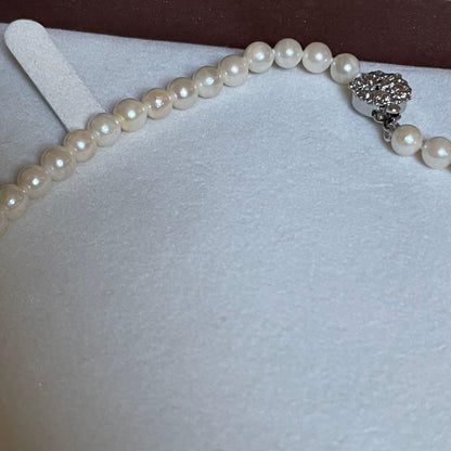 Akoya pearl necklace and matching earrings with 5mm round white pearls and 40.5mm silver necklace