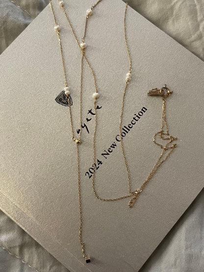 agete K10 necklace featuring freshwater pearls in a Y-shaped 2WAY long design with 70 cm chain length