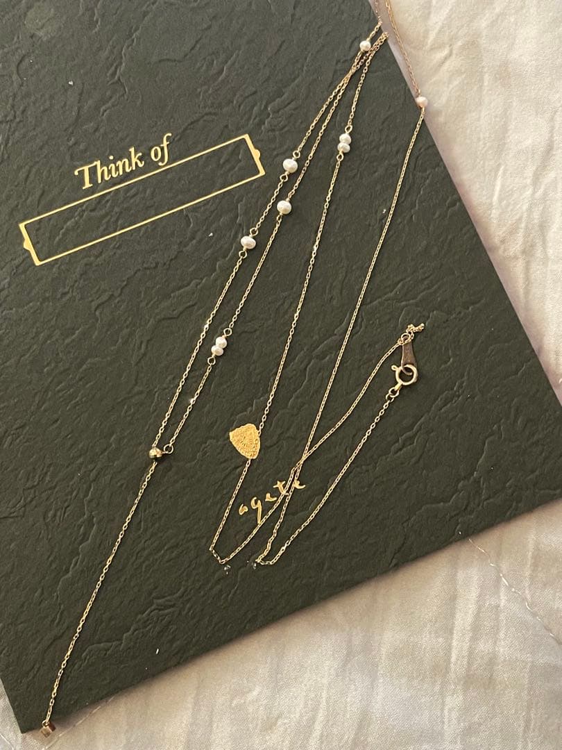agete K10 necklace featuring freshwater pearls in a Y-shaped 2WAY long design with 70 cm chain length