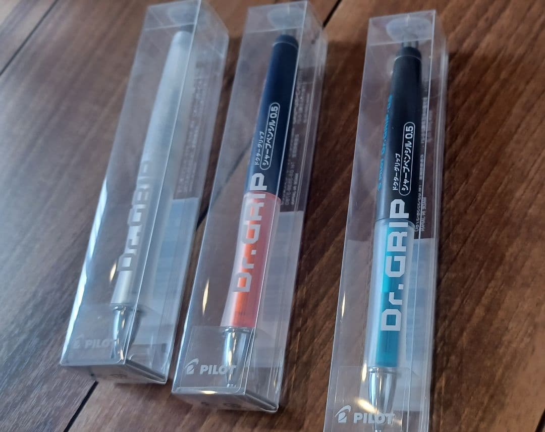 Three PILOT Dr. Grip Mechanical Pencils with 0.5mm lead in ergonomic design
