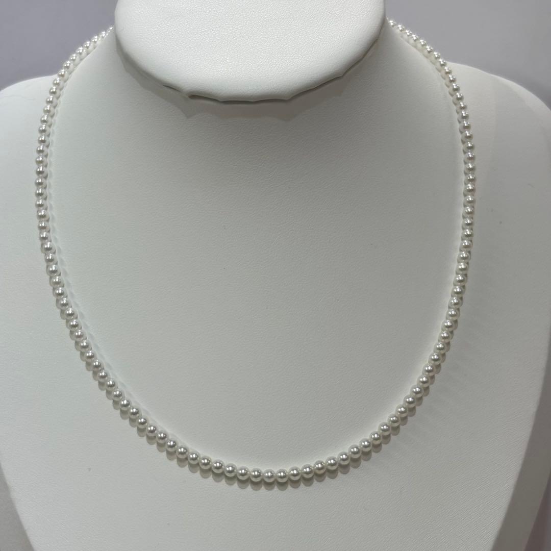 Akoya pearl necklace with uncoated 3-3.5mm baby pearls and 42cm length featuring a 925 marked clasp