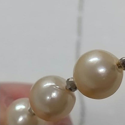 Akoya genuine pearl necklace with 3 champagne light gold pearls on a sterling silver 3 strand chain