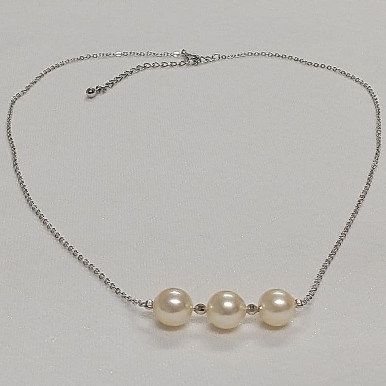 Akoya genuine pearl necklace with 3 champagne light gold pearls on a sterling silver 3 strand chain