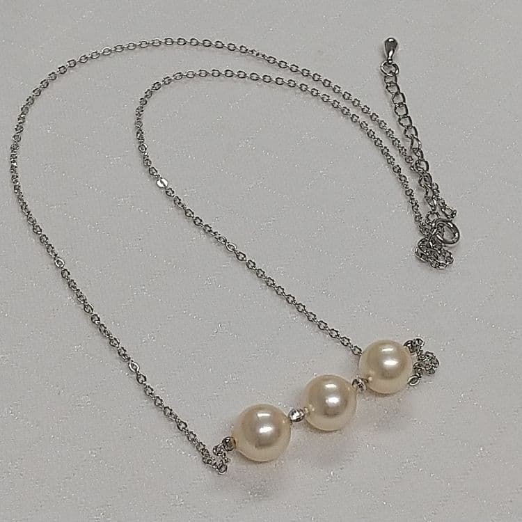 Akoya genuine pearl necklace with 3 champagne light gold pearls on a sterling silver 3 strand chain