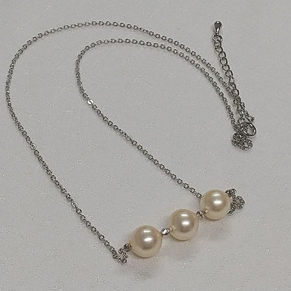 Akoya genuine pearl necklace with 3 champagne light gold pearls on a sterling silver 3 strand chain