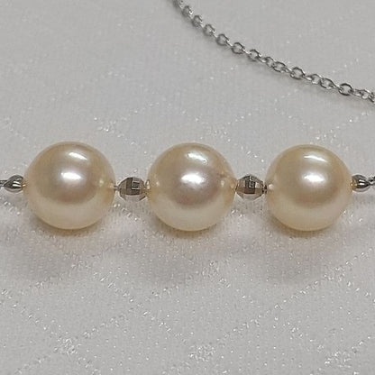 Akoya genuine pearl necklace with 3 champagne light gold pearls on a sterling silver 3 strand chain